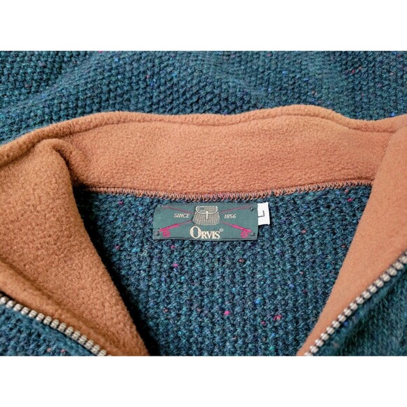 Vintage‎ Orvis Mens Green Flecked Wool Blend 1/4 Sweater Jacket USA Large - Picture 7 of 9